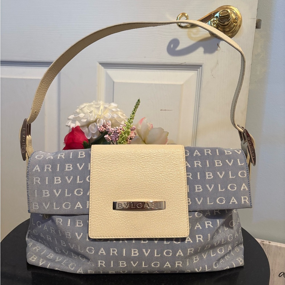 Bulgari Denim Like Cream & Light Blue Bag